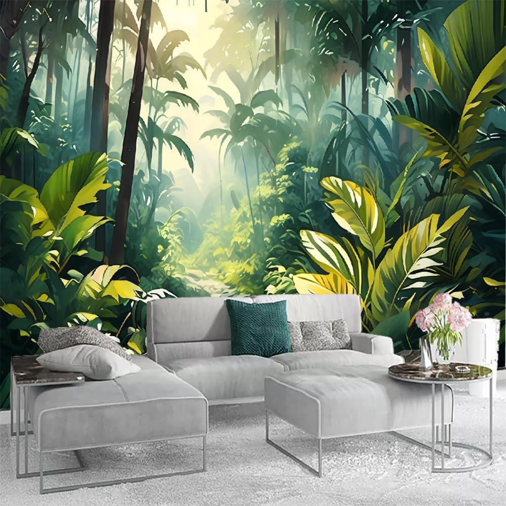 Misty Woodland Peel and Stick Wallpaper, Tropical Plants Removable Self Adhesive Wall Mural, Wall Stickers and Murals Decor for Girls Bedroom Bathroom Wall(122"H x 154"W)