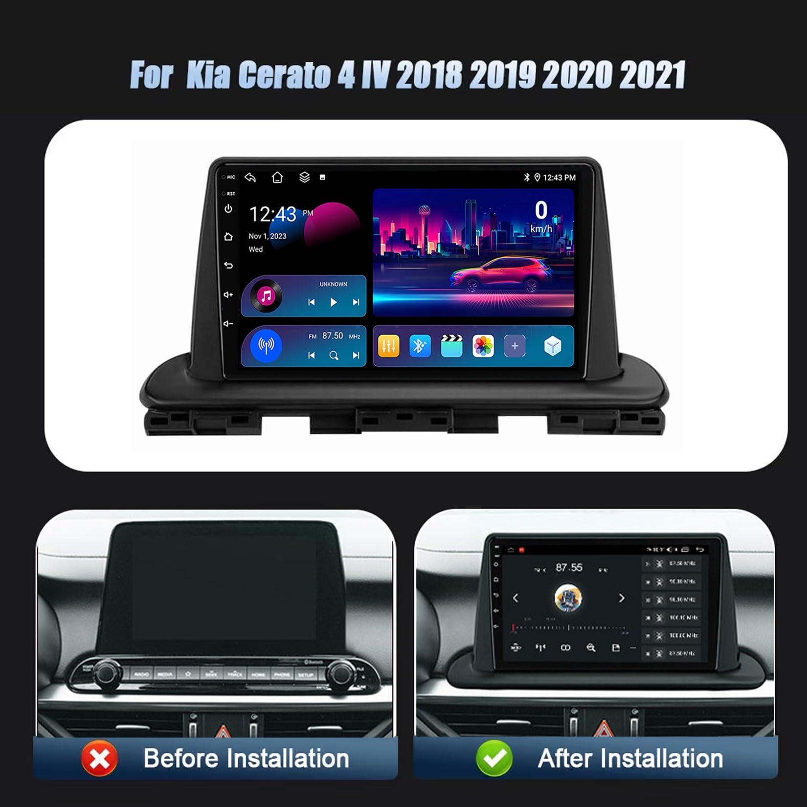 Android 14.0 radio samochodowe Bluetooth 2 Din Car Stereo odtwarzacz wideo dla Kia Cerato 4 IV 2018-2021 9-calowy ekran dotykowy odtwarzacz multimedialny z Bluetooth zestaw głośnomówiący funkcja WIFI