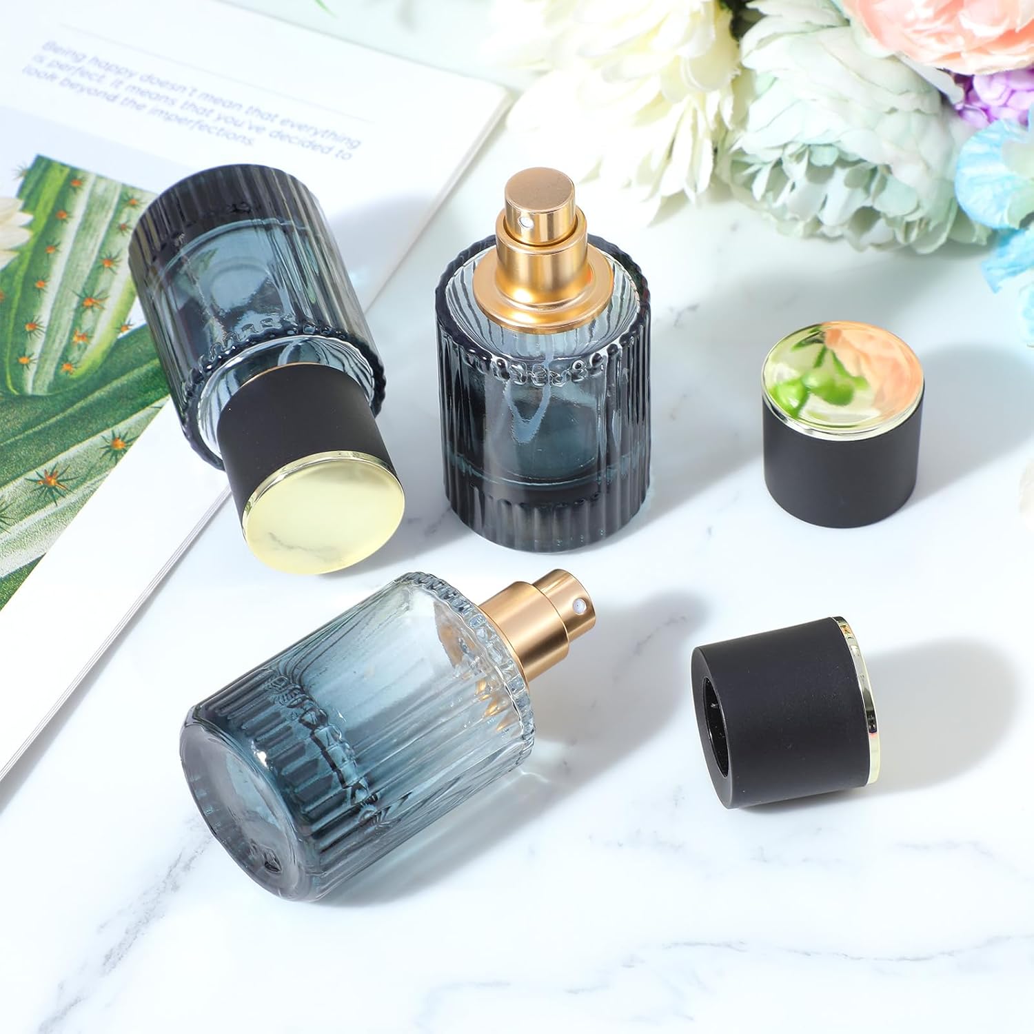 12 Pcs 30 ml Perfume Cologne Bottles Empty Refillable Travel Glass Chic Empty Perfume Spray Bottles Decorative Set for Men Women Portable Dispenser Fragrance Container Set (Black)