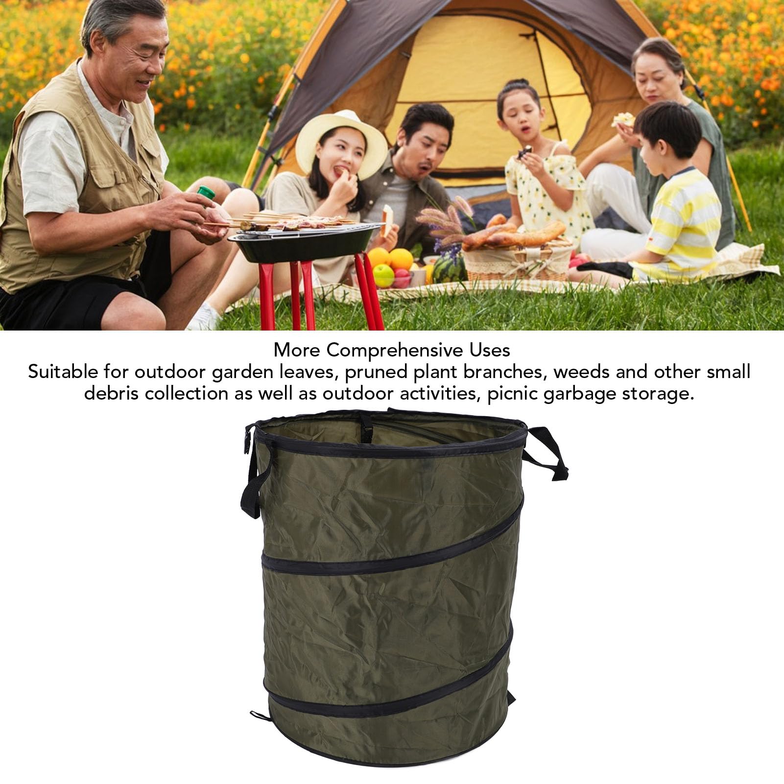 Contenitore Spazzatura Pieghevole Portatile a Prova di Acqua Oxford Cestino da Campeggio per Picnic All'aperto (verde scuro)