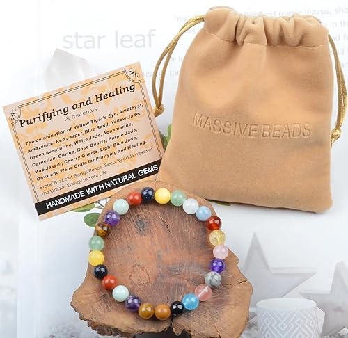 Vista 414 de MASSIVE BEADS Pulsera elástica de yoga hecha a mano con piedra natural, cristal curativo, energía, regalos para adultos unisex de 0.157 in, 0.236