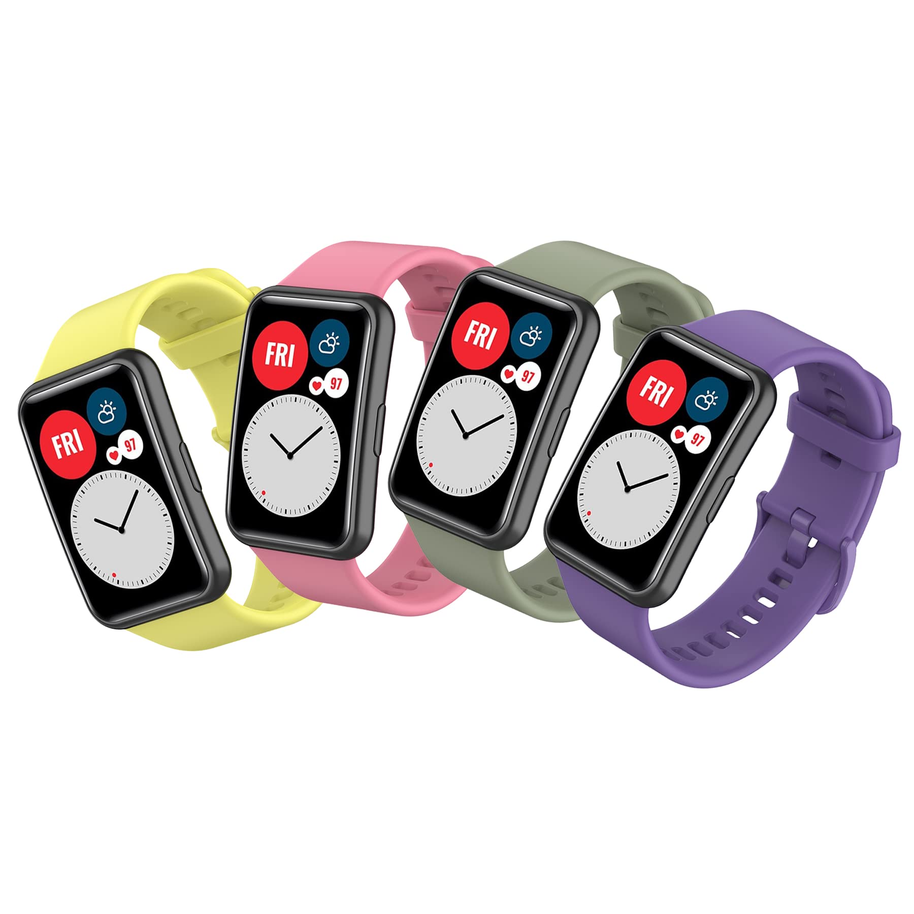 SenMore 4 Correas Compatibles con Huawei Watch Fit Correa de Silicona Deportiva Accesorios de Reloj Inteligente para Huawei Watch Fit/SE/New/Elegant Pulsera de Repuesto