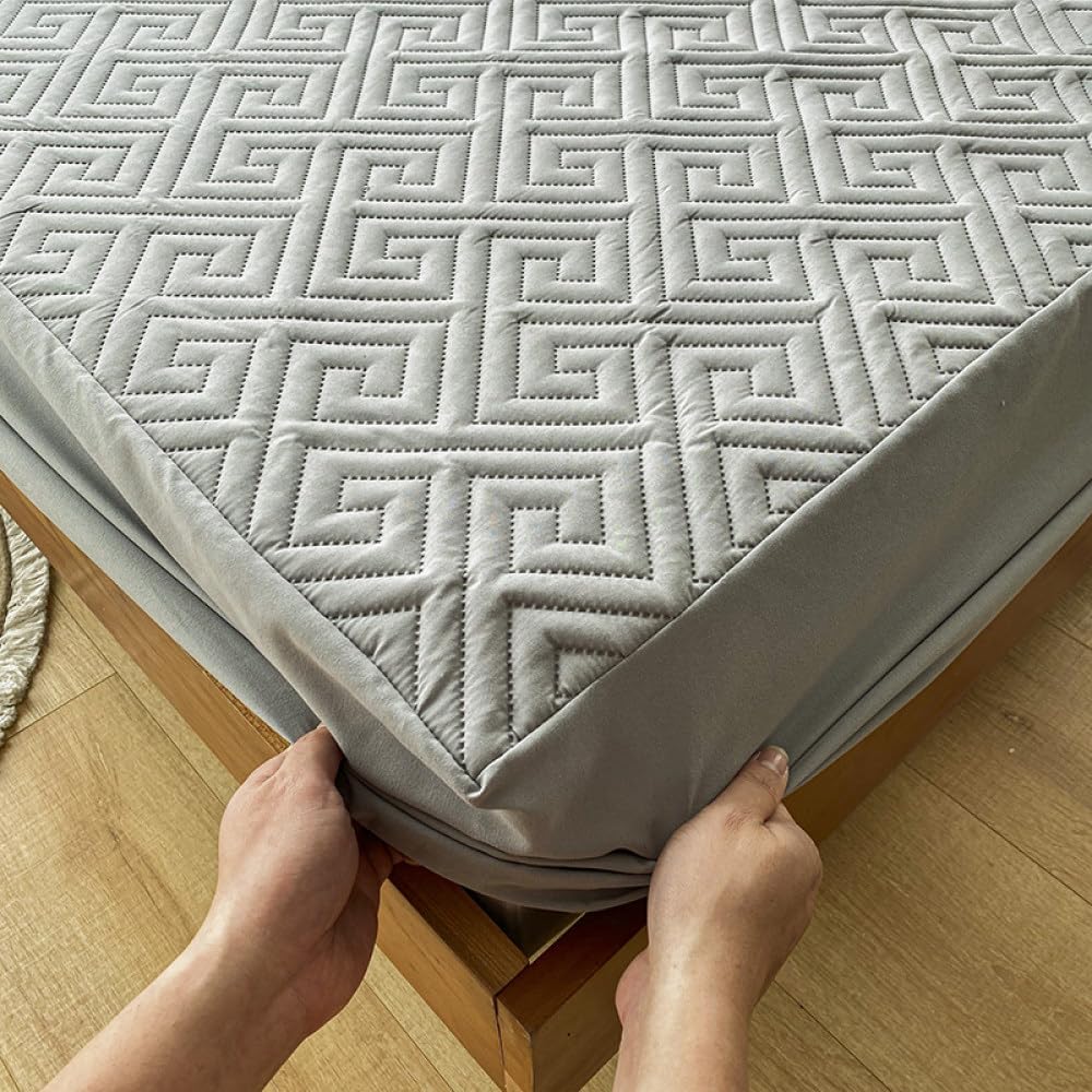 Générique Drap-Housse réglable épais matelassé gaufré 160x200, protège-Matelas sans taie d'oreiller, Gris 80x200x30cm