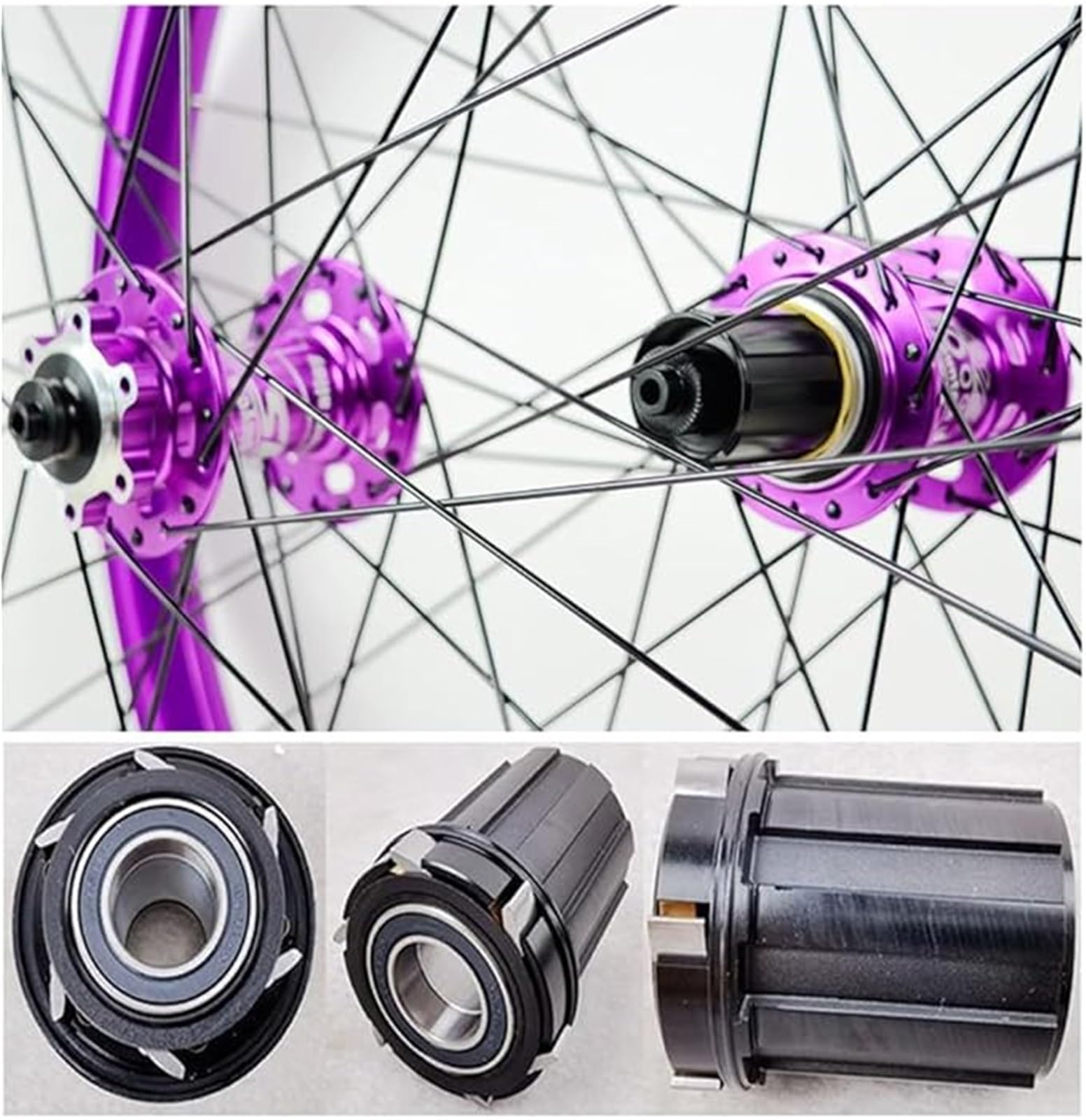 Fioletowe koła do roweru górskiego 26/27,5/29 cala, hamulec tarczowy ze stopu aluminium, oś przelotowa, 142 mm, 32 otwory, obręcz roweru MTB, 2150 g dla 8-12 prędkości