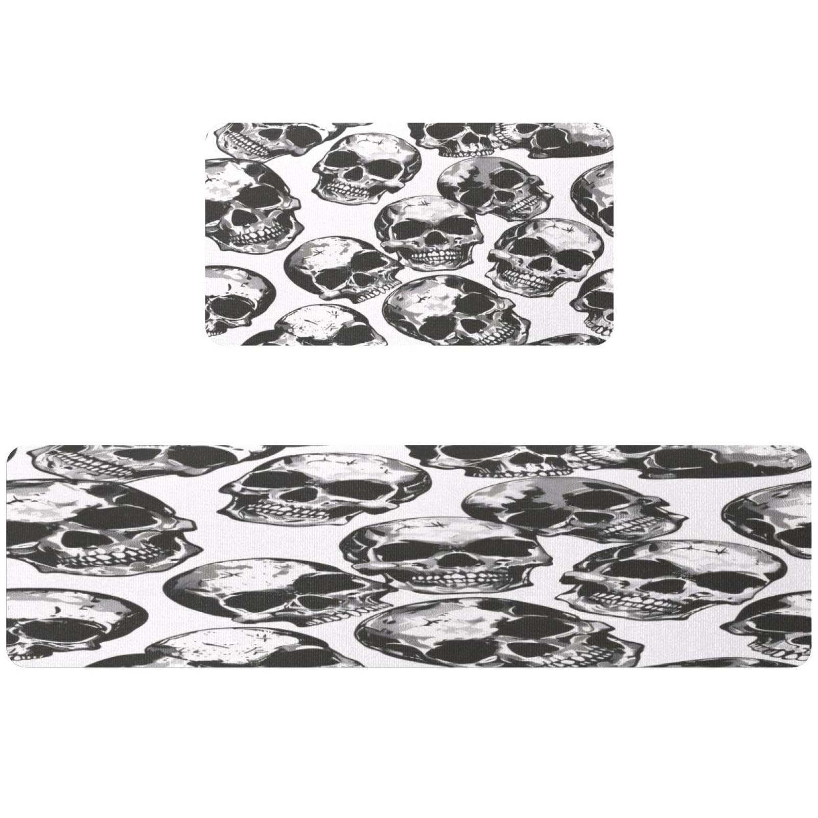 Tapis de cuisine antidérapant lavable style crâne pour sol sécurisé et propre