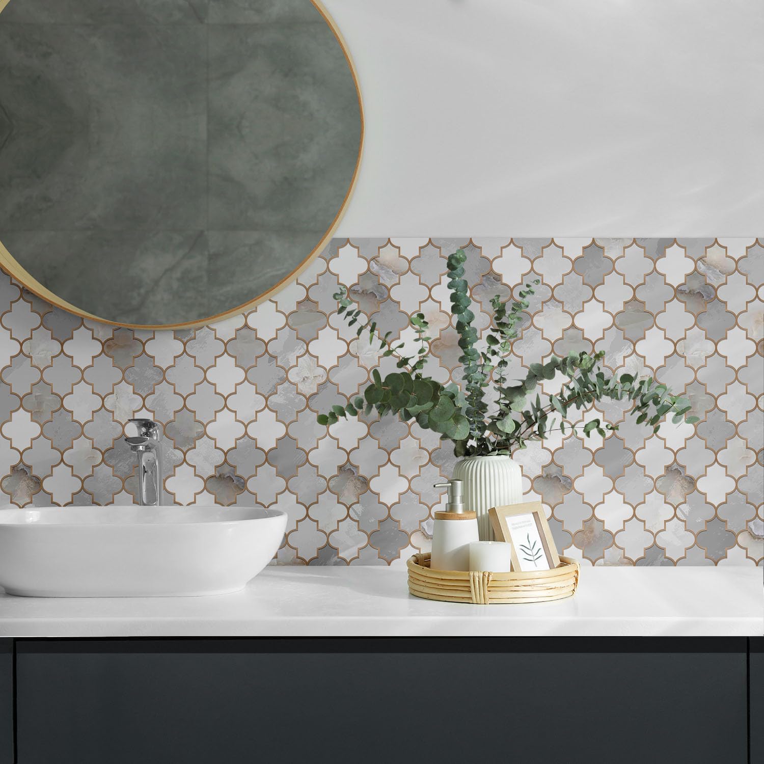 Azulejos Vinílicos 50x50 cm Fácil de Limpiar Sostenible Revestimiento del Suelo 4 Piezas Vinilo Protección Contra Daños Decoración Antischizzo - Motivo a mosaico con forma