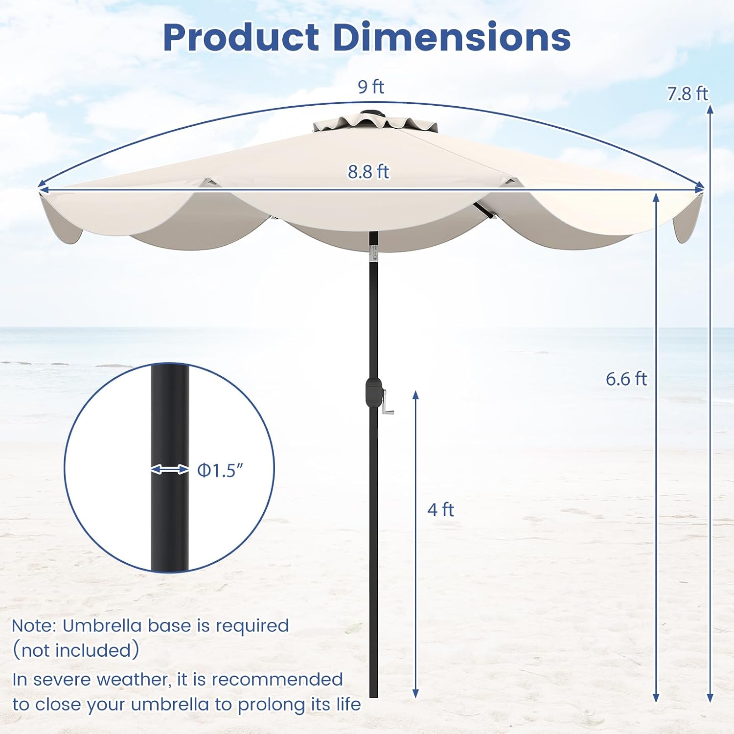 Tangkula 9 FT Patio Umbrella w/Crank Handle, Push Button Tilt, Ruffled Edges, 2-Tier Market Table Umbrella w/Sun-Protective Canopy, 8 Ribs, Outdoor Heavy-Duty Sun Umbrella for Patio Garden (White)