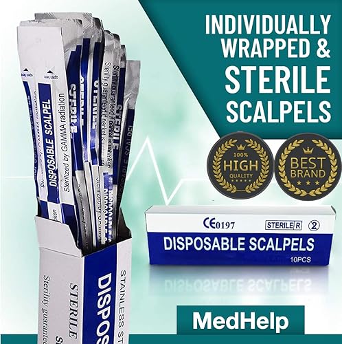 Vista 6 de Scalpel 14R - Cuchillas dermaplaning con mango de plástico, cuchillas Dermablade de acero de alto carbono. Hoja 14R envuelta individualmente