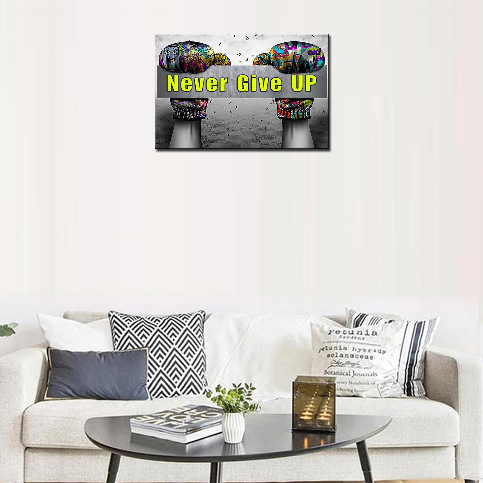 Banksy Street Art Graffiti Hand Gloves Pictures Never Give Up Quotes Paintings Artwork for Living Room Gift 1 Pieces Canvas Wall Art Nordic Home Decor Ready to Hang Poster and Prints (16''W x 24''H) - Image 2