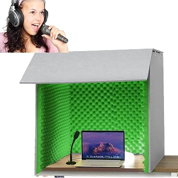 Portable Vocal Booth, Home Studio Booth, Desktop Soundproof Cover, Sound Absorbing Shield, Fully Enclosed Design for Door Opening, for Home Music Recording, Podcasting,Green