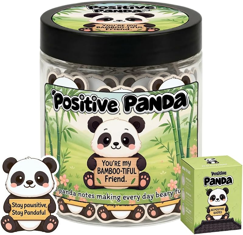 Pote DEARMINE Positive Panda com 60 cartões de afirmações positivas