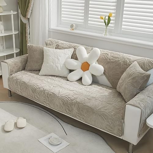 Miniatura 5 de vctops Funda de sofá de terciopelo grueso para sillón, funda de sofá de felpa suave con estampado floral, funda antideslizante para sofá, protector