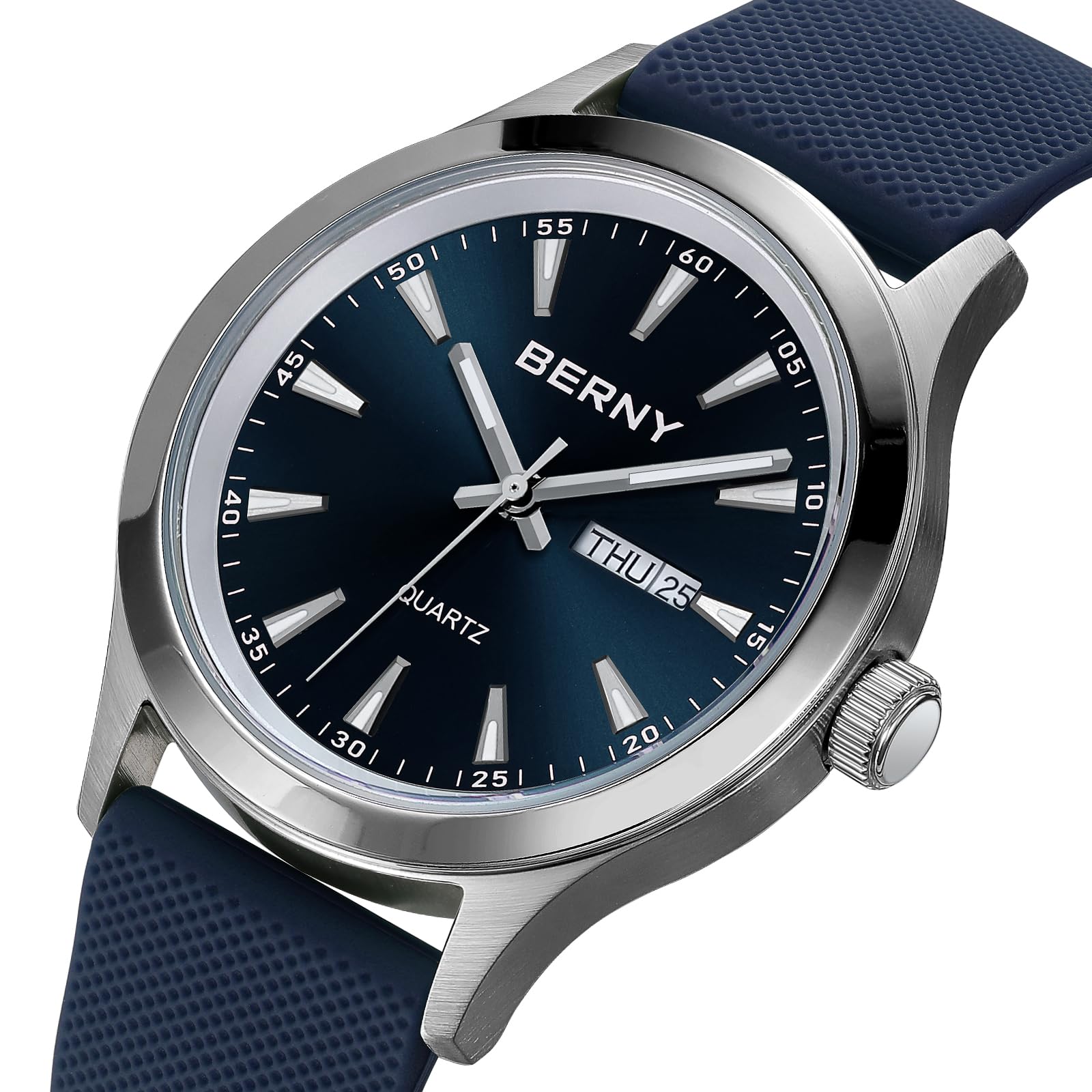 BERNY Mens Cuarzo De Acero Inoxidable Sólido Reloj De Agua Relojes Deportivos A Prueba De Agua para Los Hombres Luminosa