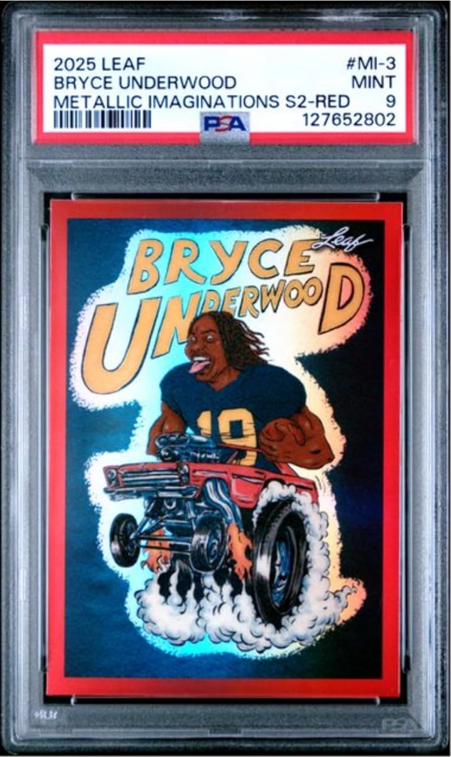 Graded 2025 Leaf Bryce Underwood #MI3 Metallic Imaginations Series 2 Red /199 Rookie RC Football Card PSA 9 Mint