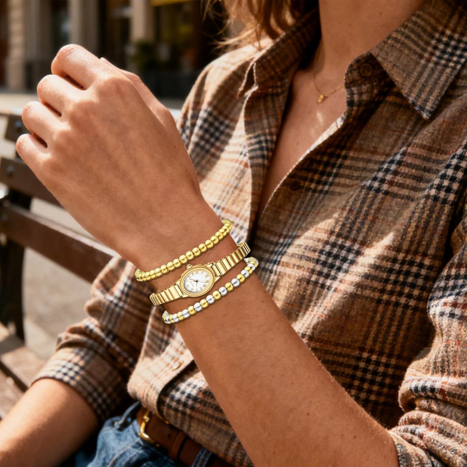 VAVC Women's Gold Bangle Watch and Bracelet Set-Gift for Her - Image 3