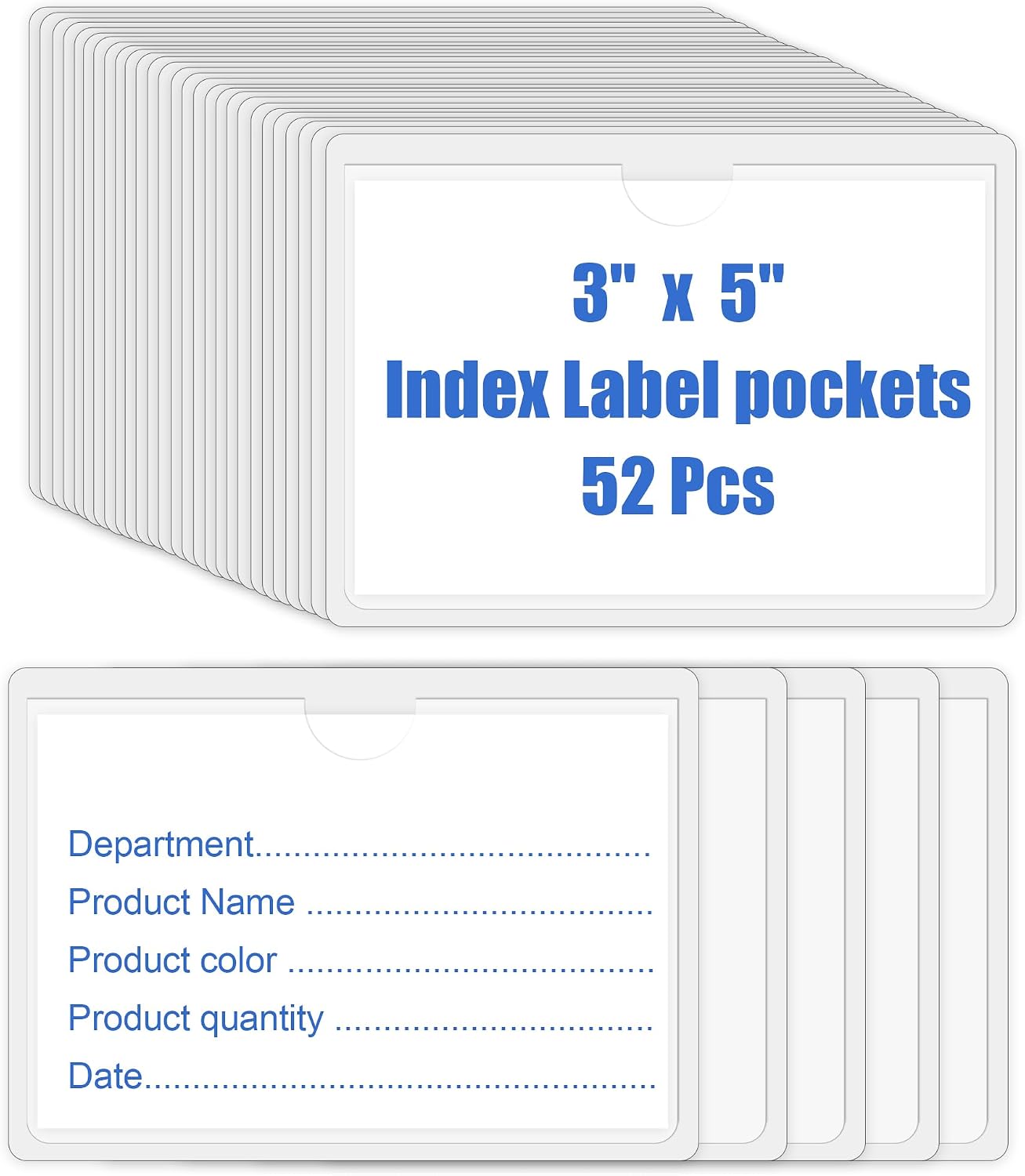 52 Pcs Clear Index Card Holder Self-Adhesive 3"X5" Top Open Label Holder | Premium Tote Label Stickers Removable Waterproof, Storage Bin Labels for Library&Office&Classroom Organization