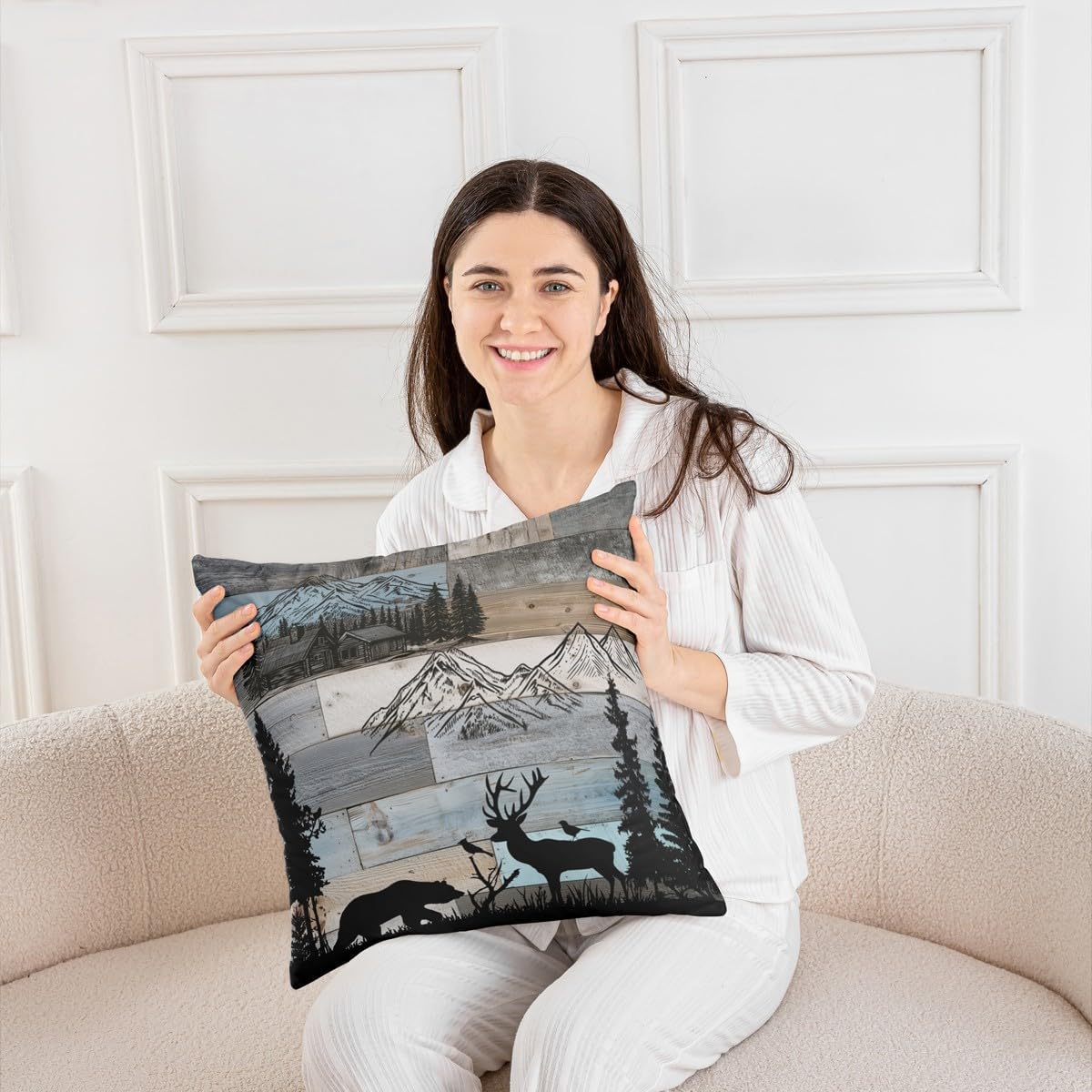 Erosebridal Rustic Farmhouse Throw Pillow Covers 22x22 Set of 2 Forest Cabin Pillow Covers Woodland Hunting Bear Deer Cushion Cover Country Wildlife Animal Print Pillow Cases for Couch Sofa