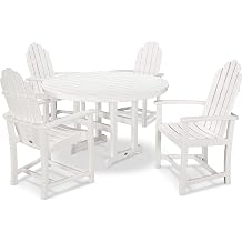 POLYWOOD Classic Adirondack 5-Piece Round Farmhouse Dining Set in White