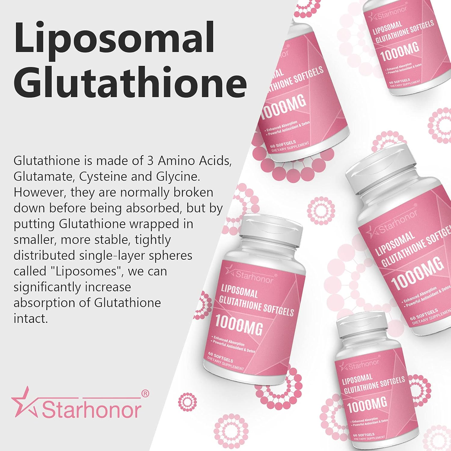 Liposomal Glutathione Softgels 1400MG, Starhonor Reduced Glutathione Supplement, Better Absorption, Non-GMO Antioxidant, Detox, Brain, Immune System, 240 Softgels : Health & Household