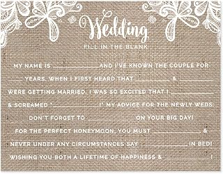 Andaz Press Burlap Lace Wedding Collection, Wedding Reception Fill in the Blanks Game Cards, 20-Pack