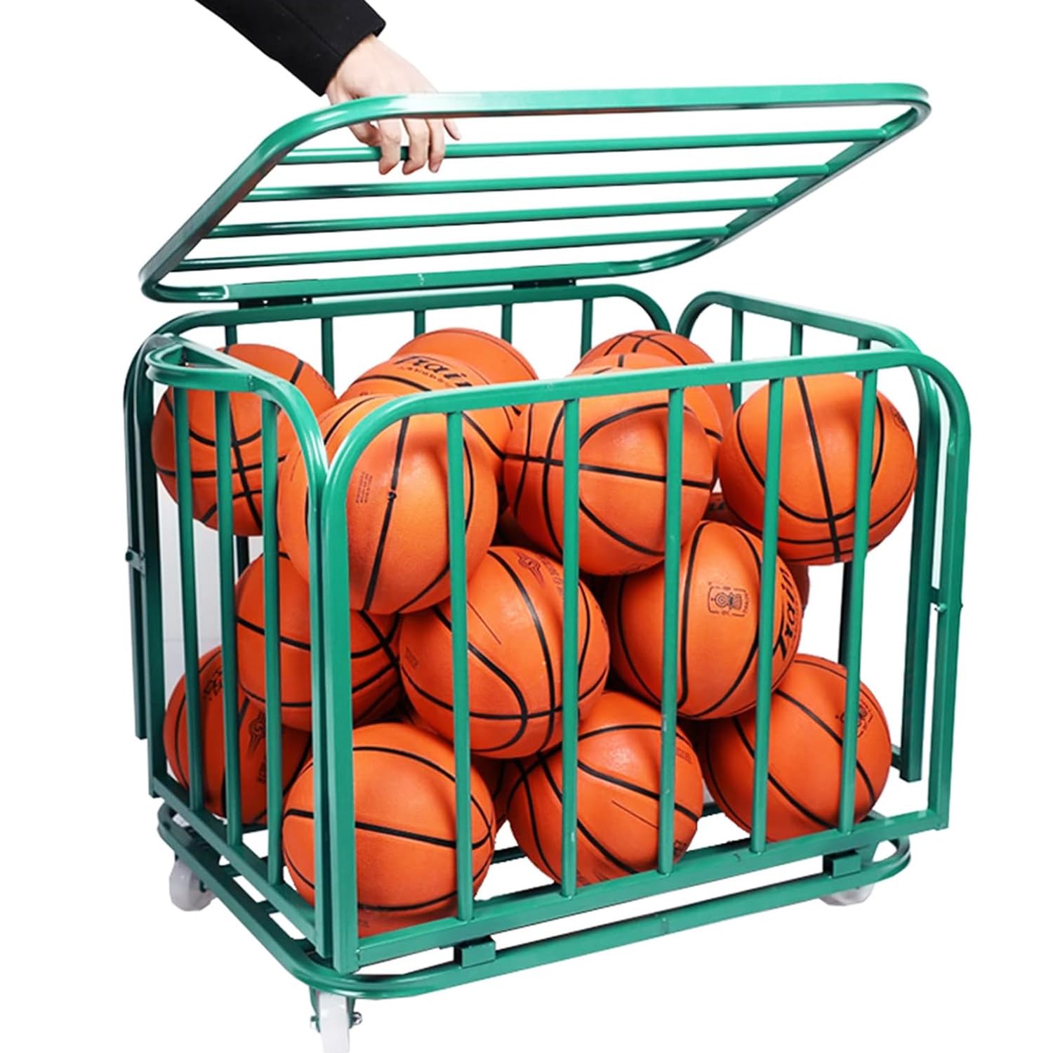 Qiang Chariot De Rangement pour Ballon Roulant avec Roues,Chariot équipement De Ballon Sport Pliable Bac De Rangement De Basket-Ball Chariot à Balles en Métal avec Serrure Et Clé,80 * 60 * 70cm