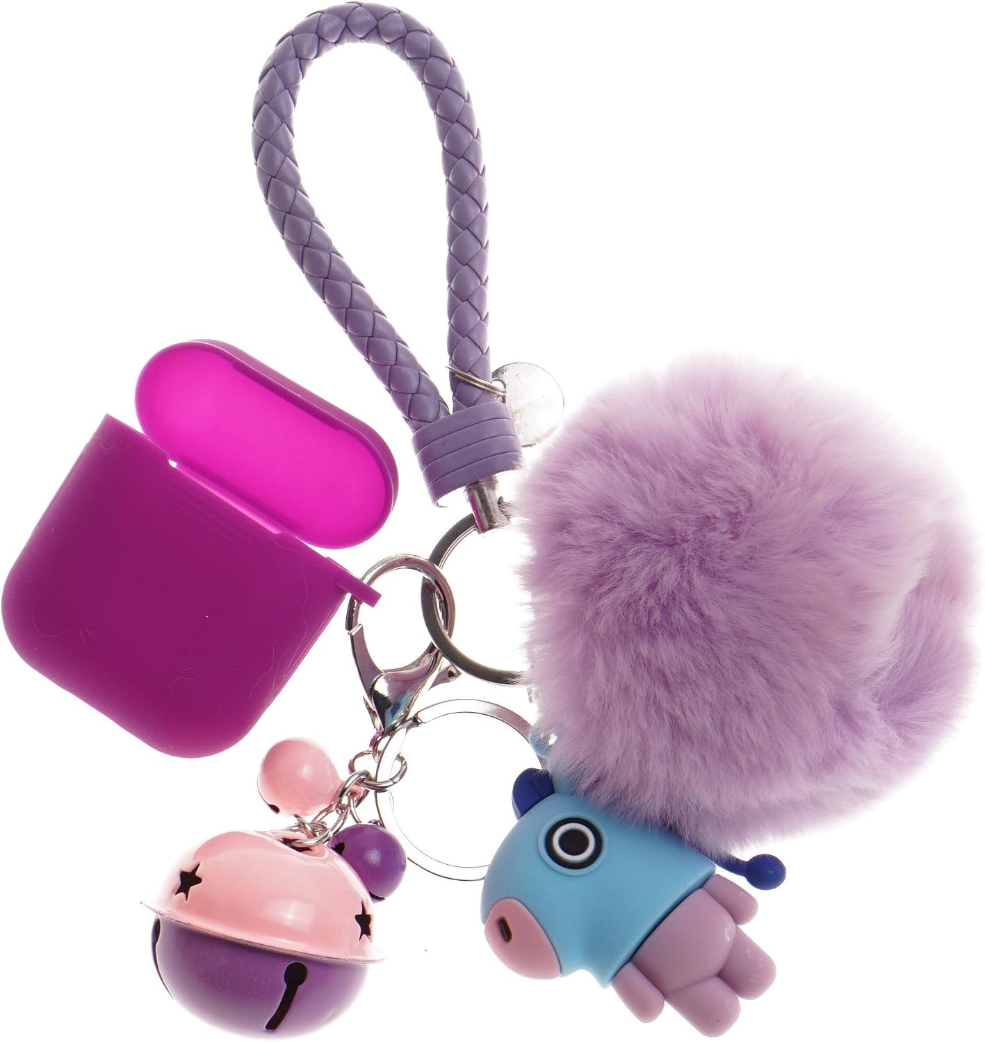 Bangtan Boys Airpod Case with Cute Fur Ball Keychain/Strap (J-Hope Purple)