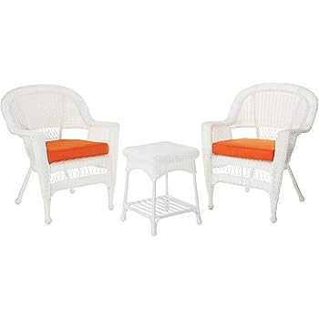 Amazon Com Jeco 5 Piece Wicker Dining Set With With Black Cushions White Furniture Decor