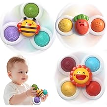3PC Suction Spinner Toys for Babies 12 Months, Bath & Window Suction Toys, Airplane Travel Activities, Montessori Sensory Fidget Toys, Easter Basket Stuffers Gifts for 1 Year Old Boys Girls