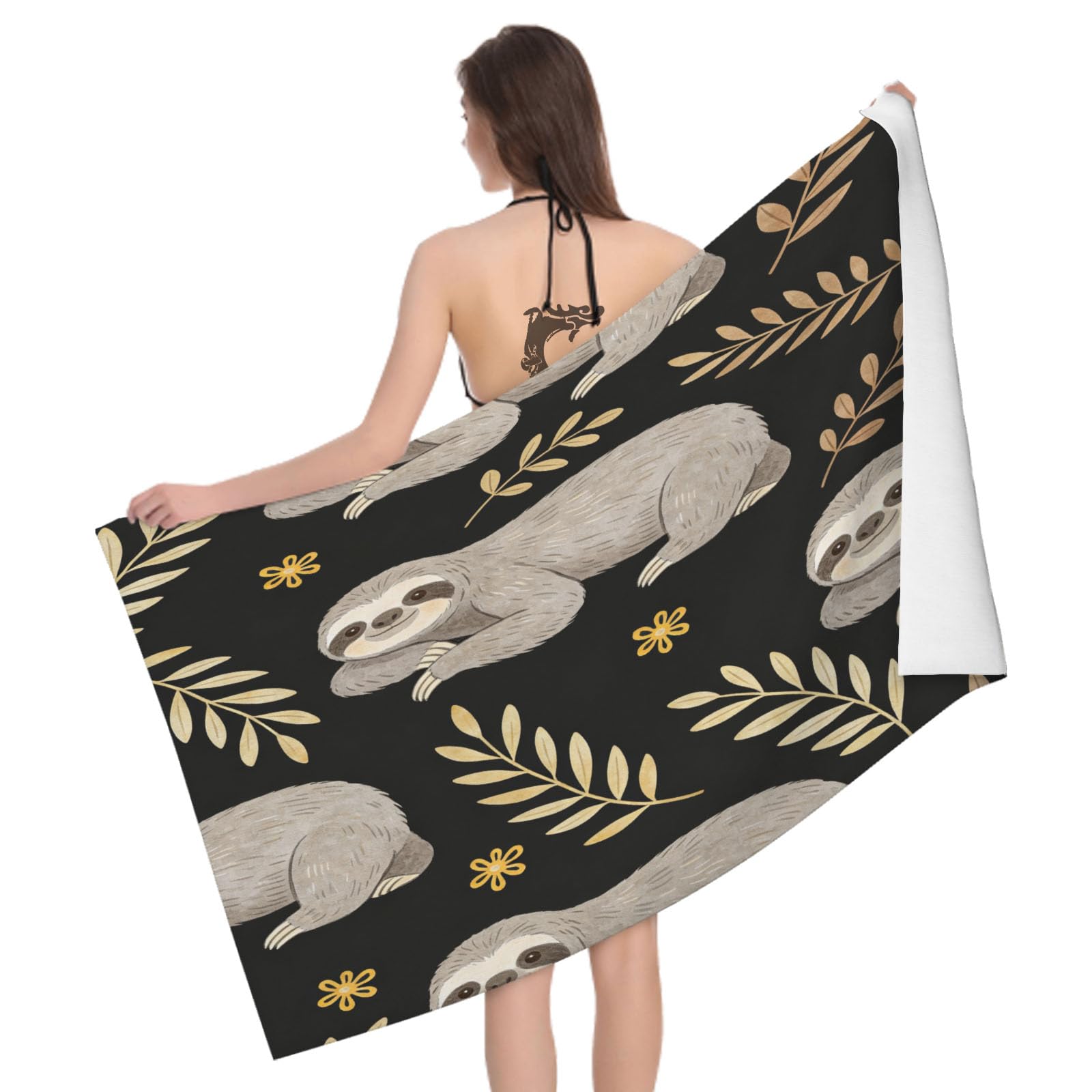 Leichong 3D Sloth Beach Towel Microfiber Soft Quick Dry for Adults, Cute Cartoon Bath Towel Lightweight Soft Absorbent for Travel Swimming Pool Sports, 75 x 150 cm