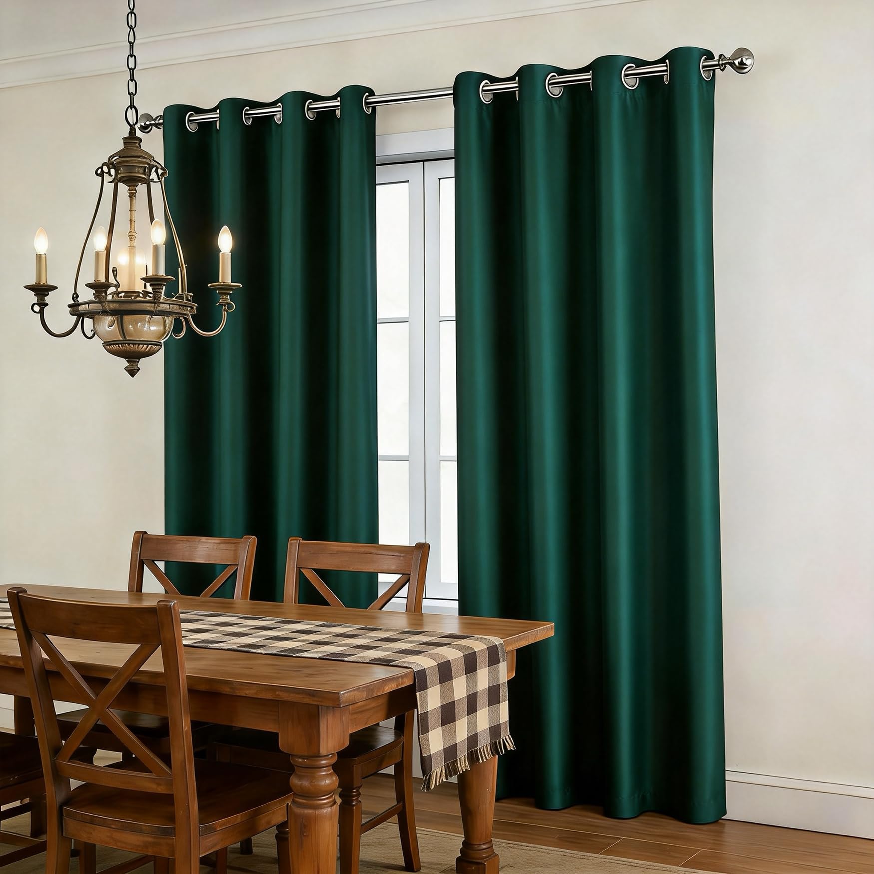 Termoizolacyjne Zasłony 150 x 125 cm Wiatroszczelne Dźwiękoszczelne Prywatność Zaciemniająca Zasłona Z Oczkami Nowoczesny Design, Zmywalny Do Salonu, Kuchni, Sypialni, Ciemnozielony