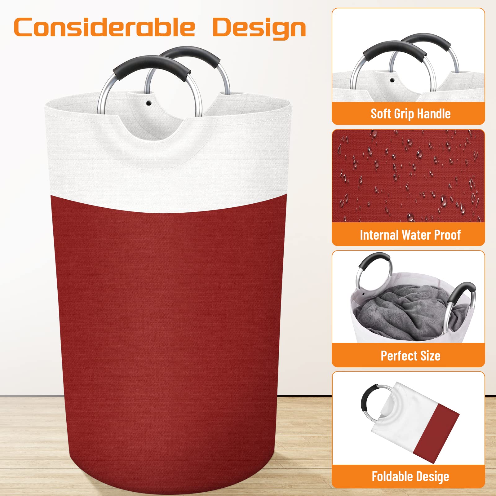 BlissTotes, Cesto portabiancheria pieghevole, cesto portabiancheria impermeabile, con manici in alluminio protetto in schiuma, per dormitorio universitario e familiare, 90 l (grigio