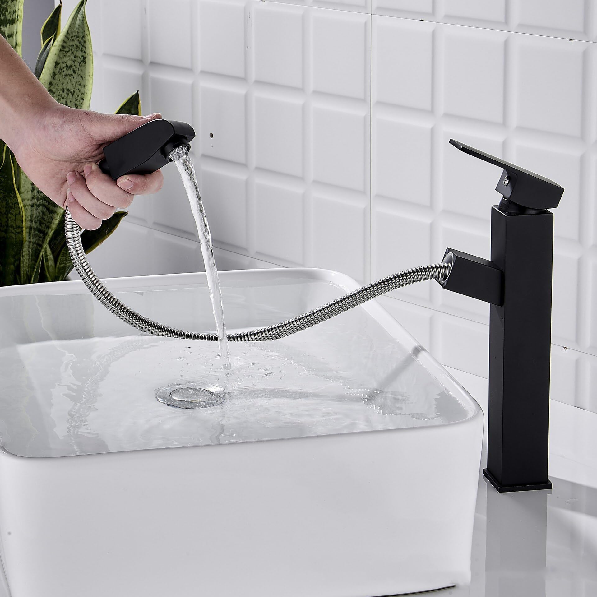 Robinet de lavabo en acier inoxydable chromé avec douchette extractible haut de gamme