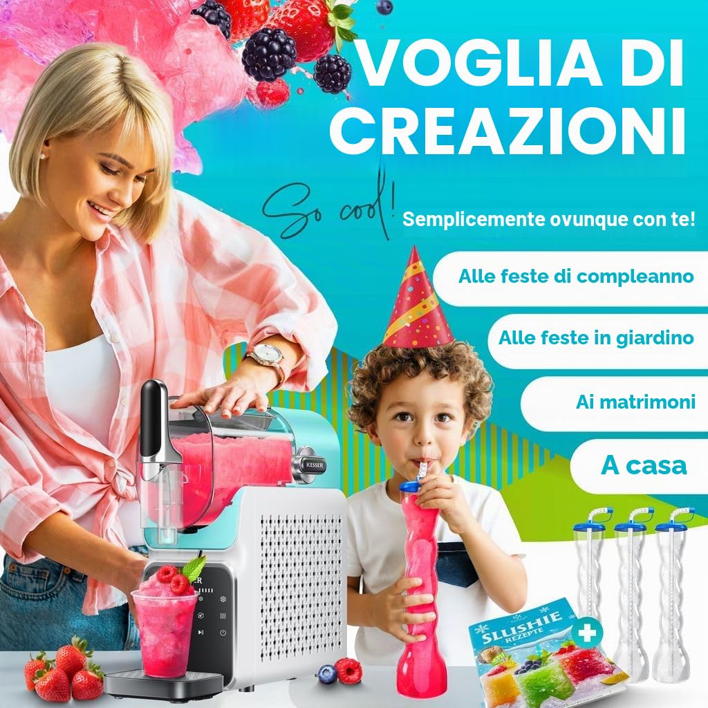 KESSER Slush - Macchina per la casa – Slush Ice Maker 2 l – per slush, cocktail gelato, frappè, frappè, frappé e succo congelato – in 25 minuti & con 6 programmi, con 3 tazze e ricettario, colore