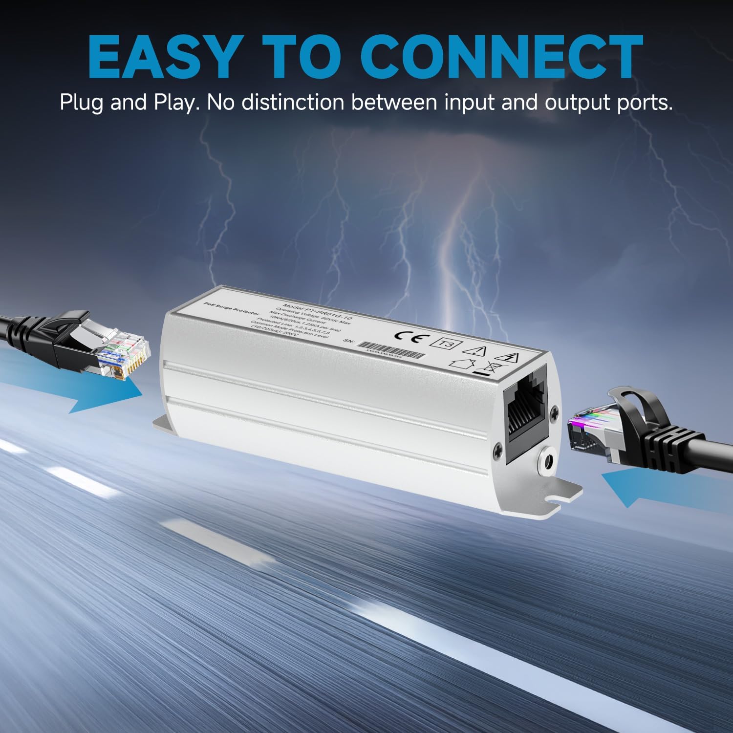 PROCET Ethernet Surge Protector Gigabit - 20KV Industrial Lightning Arrestor for -40°F to 185°F, 120Wmax 10 Gbps PoE++ RJ45 Surge Protector, Gas Discharge Tube（GDT）, PT-PR01G-10