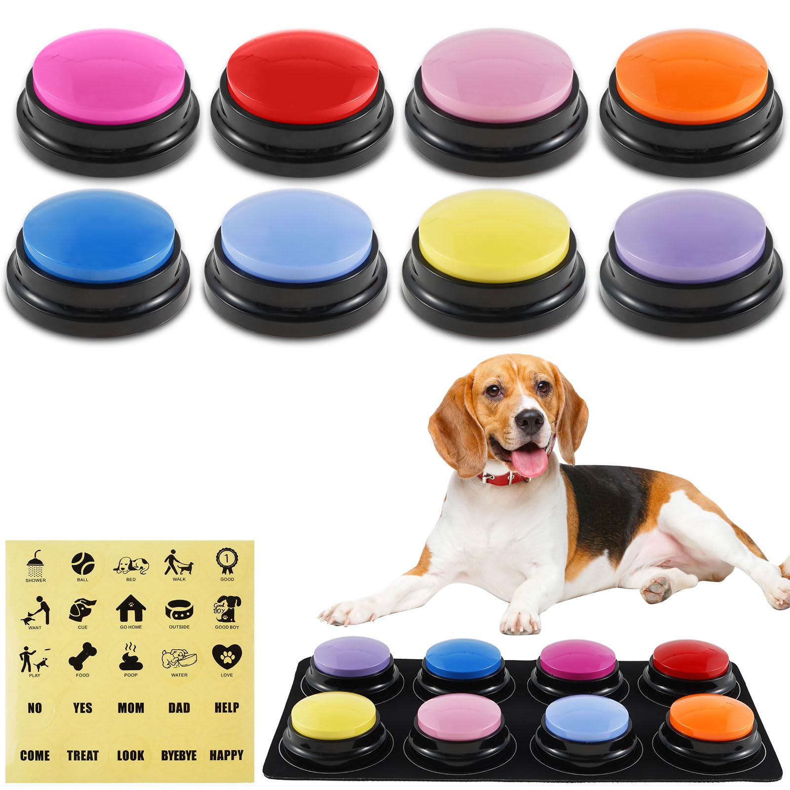Recordable Dog Buttons for Communication - 8 Pack Multicolor Pet Talking Training Answer Buzzers with 30s Clear Sound, Anti-Slip Pad, Ideal Speech Training Starter Kit for Dogs & Cats (8pcs B)