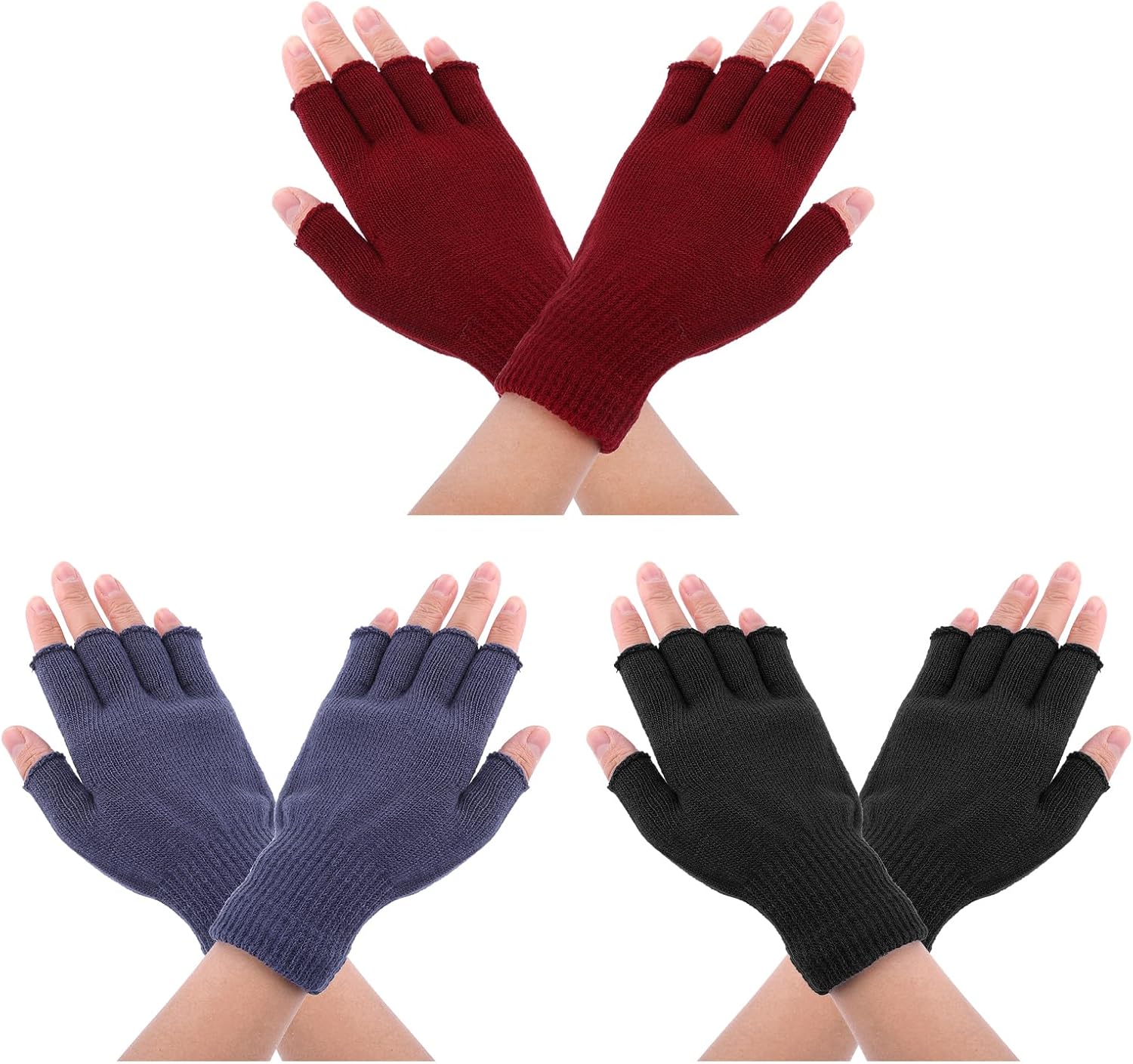 Lusofie 3 Pairs Half Finger Gloves Fingerless Gloves Winter Knit