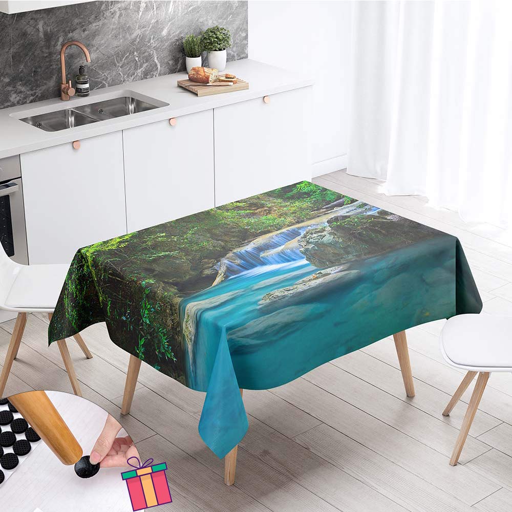 Enhome Tablecloths Rectangular, Rectangle Plant Forest Waterproof Stain-Resistant Easy Wipe Clean Table Cloth Cover for Home Decorative, Kitchen Dining, Garden Party (90x90cm,Green leaf)