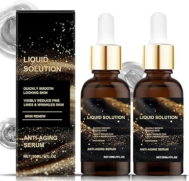 Liquid Solution Anti Aging Serum, Antiaging Face Serum, Vitamin C & E Liquid Solution for Wrinkles, Intensely Firms Skin, Smoothes Wrinkles and Fine Lines 2Pcs