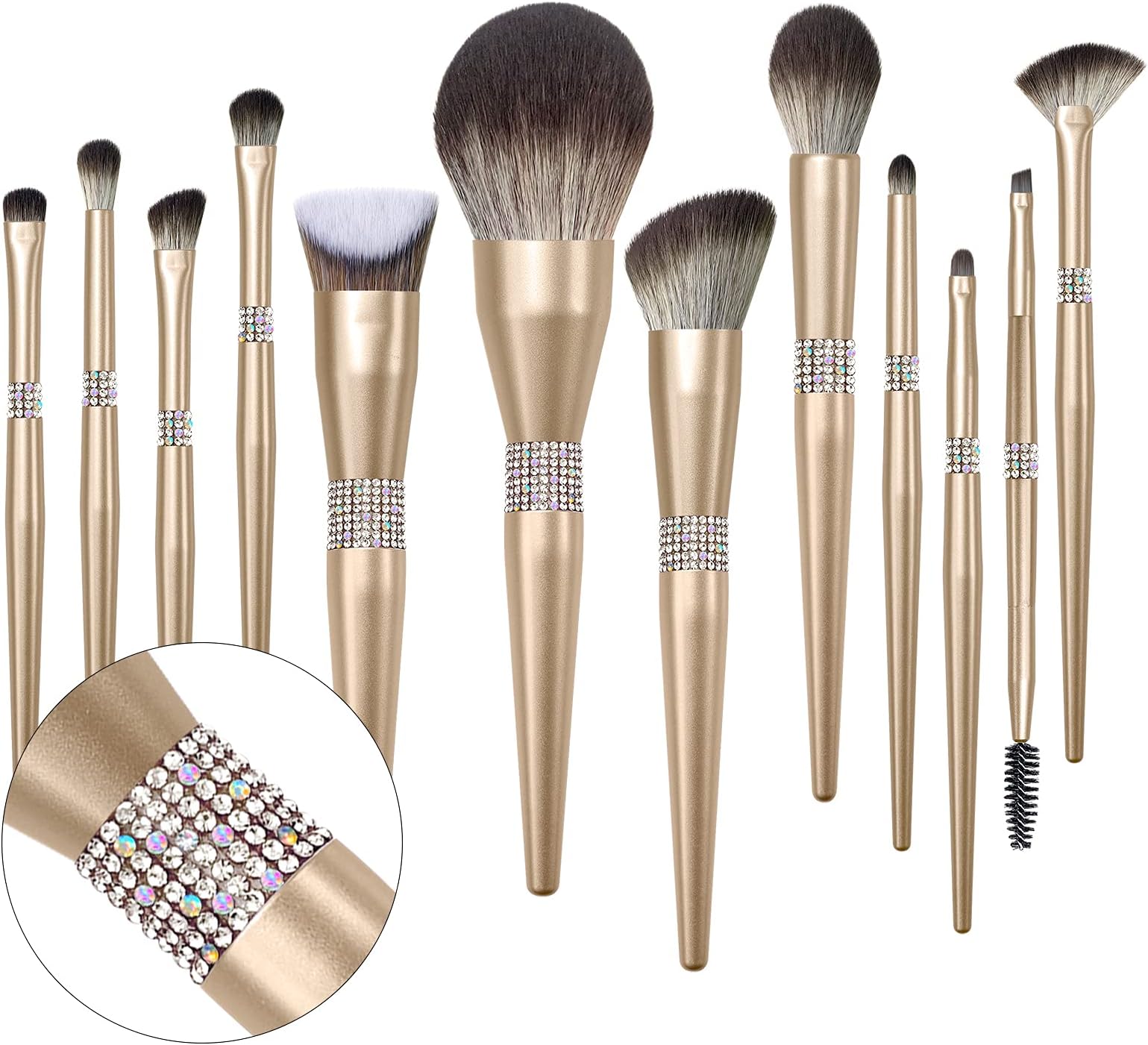 LORYP Makeup Brushes Set -Premium Synthetic Foundation Concealer eyeliner eyebrow Contour Diamond make up brush set for Women (12 Pcs-Gold)