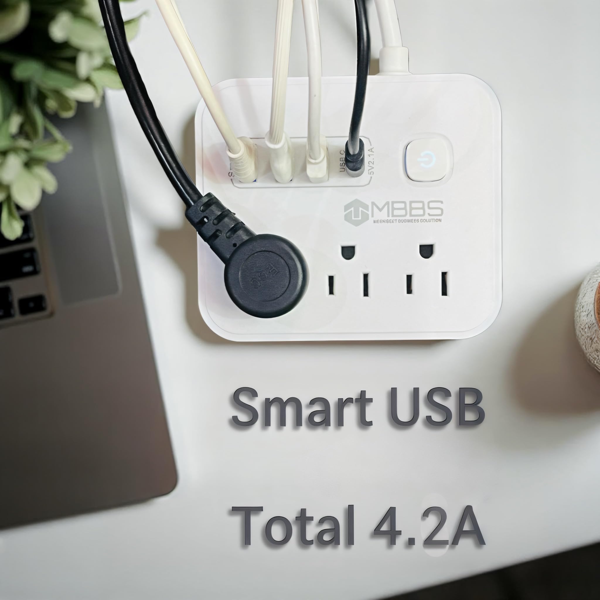 Tira de alimentación de protección contra sobretensiones con USB C, protección 1200J, cable de extensión resistente de 5 pies (7 en 1) 3 salidas de CA, 4 puertos USB, interruptor de encendido/apagado