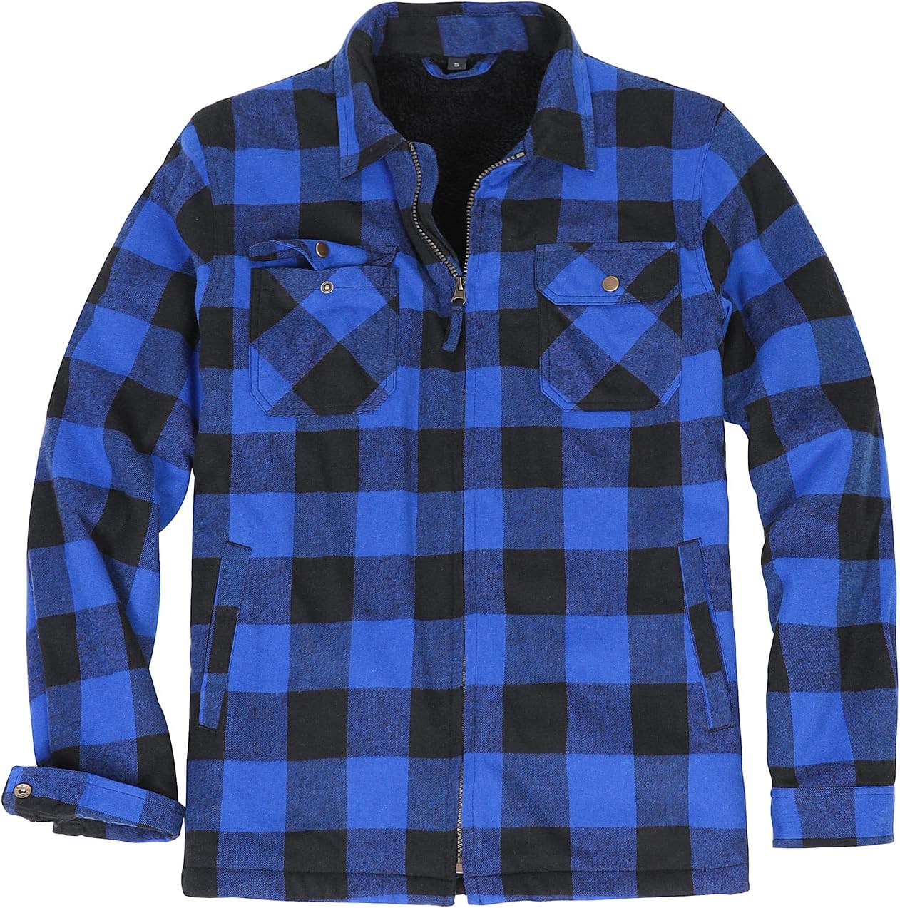 Men's Sherpa Lined Full Zip Plaid Flannel Jacket Shirt,Brushed Cozy Outdoor Work Shacket