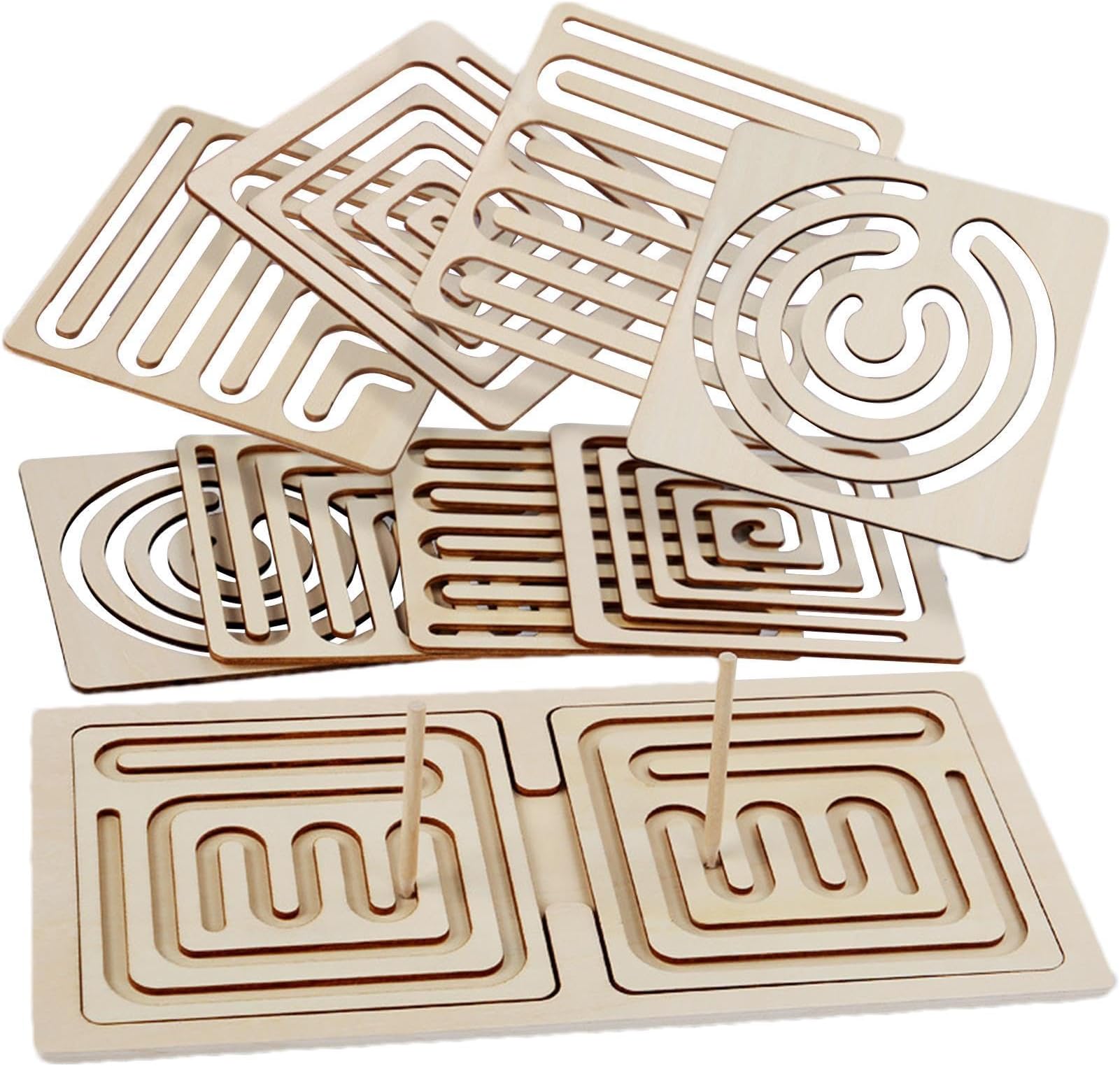 Wooden Labyrinth Board Game - Brain Teaser Puzzle Logic Game - Pen Control Training Board, Fine Motor Skills Toy, Maze Activity Board, Educational Toy for Kids
