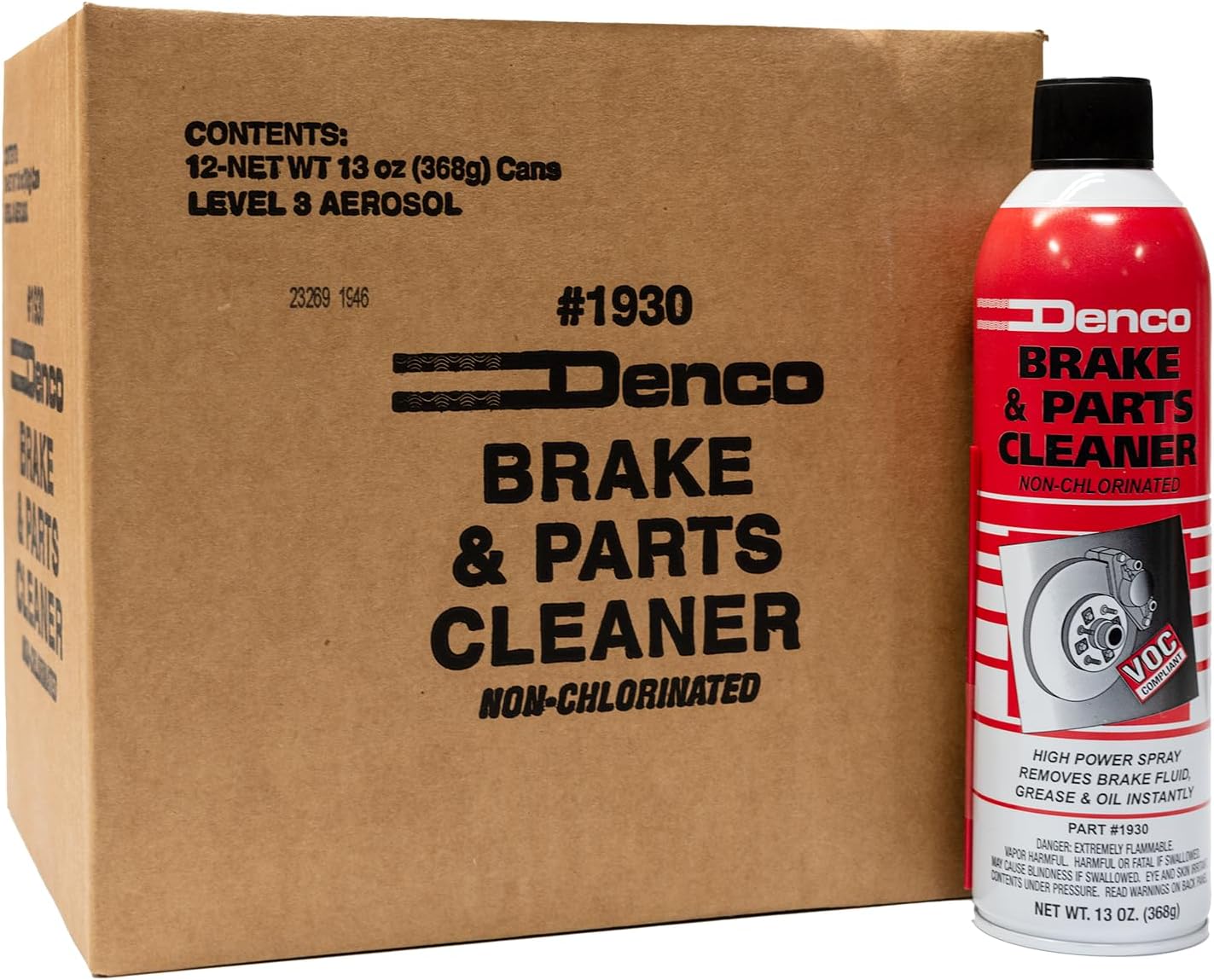 Denco #1930 Brake & Parts Cleaner Spray, Non-Chlorinated, Fast-Drying Degreaser, Low Odor Aerosol, 15.3oz (13oz net wt) (Case of 12)