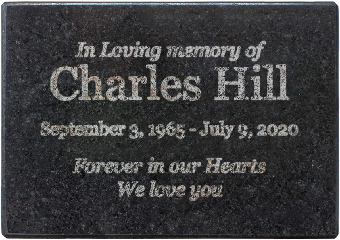 Easy Design - In Loving Memory - Black Granite Memorial or Sympathy Gift. Add your Personalized Text and Dates. Offered in a Variety of Sizes to Meet your Needs and Budget (3.5 x 5")