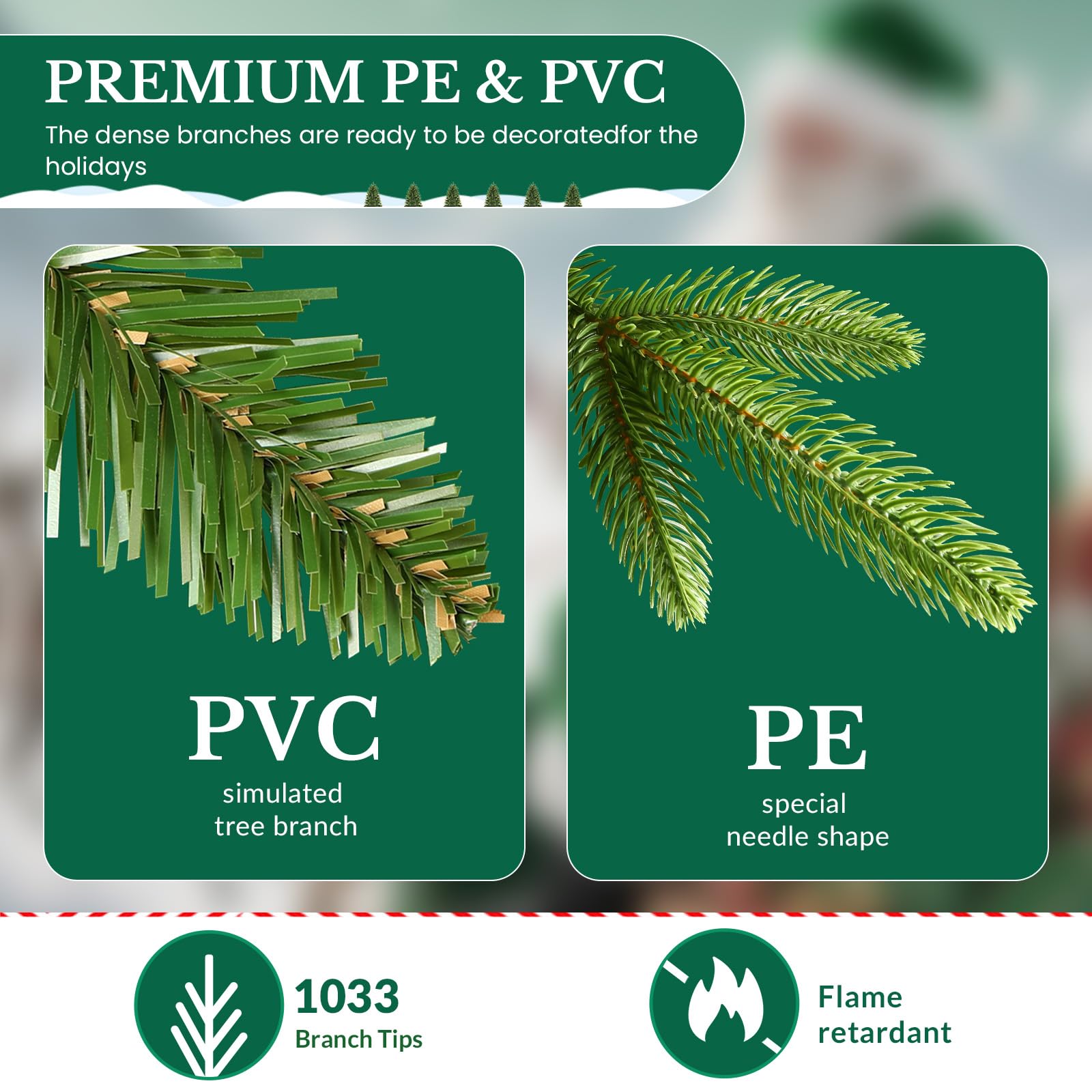 SHareconn de 180cm Árbol de Navidad con 1033 Puntas de Ramas de PE&PVC
