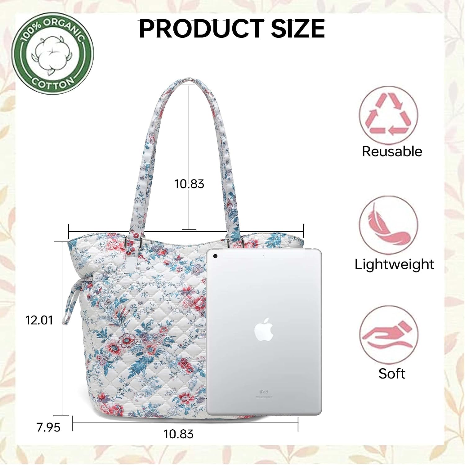 GEMIU Women Large Travel Tote Bag Premium Cotton Satchel Purse Lightweight Cotton and Microfiber Fabrics