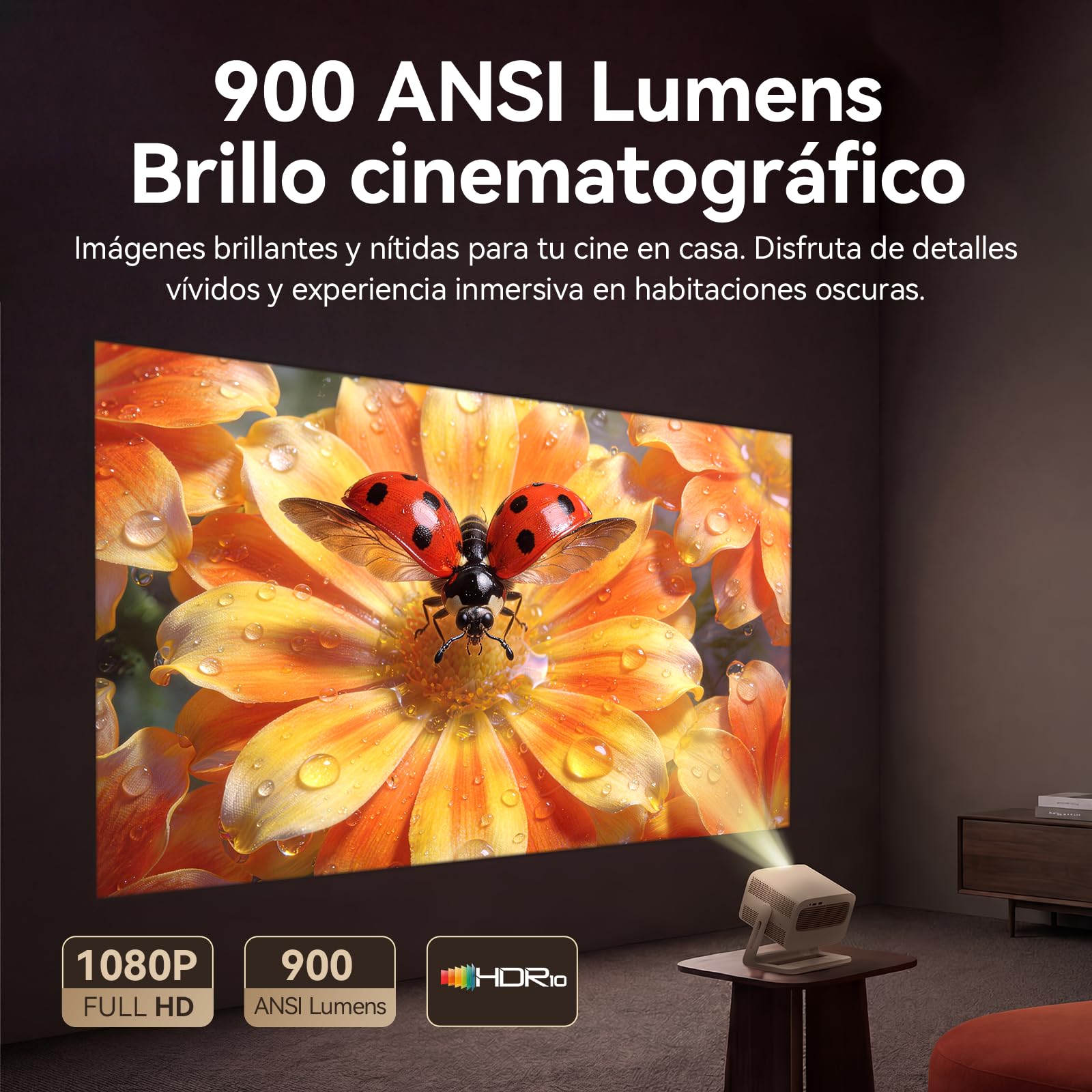 Wanbo Vali 1 Pro Proyector con Google TV, Dolby Audio 12W, HDMI 2.1 Compatible 4K, 900 ANSI, HDR10, MEMC, FHD 1080P Nativo, WiFi Bluetooth, Enfoque Automático, Rotación 200°, Cine en Casa