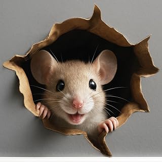 GRITKULTURE Peek A Boo Mouse in Hole Wall Decal Sticker 5.1" 2-Pack - Removable 3D Prank Decal for Funny Gifts, Potty Training