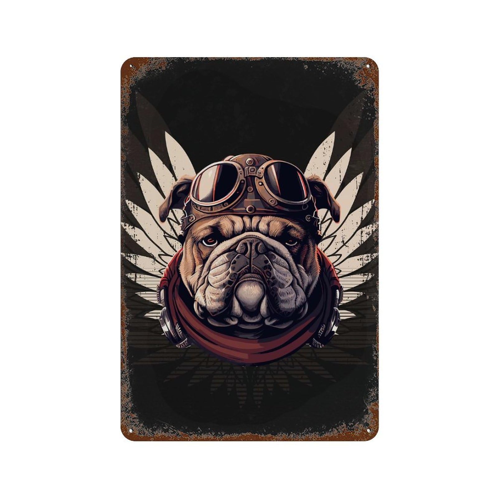 Retro Metal Sign with Biker Bulldog Painting Design 11.8"x7.9", for Office, Studio And Wall Decor, Retro Wall Decor