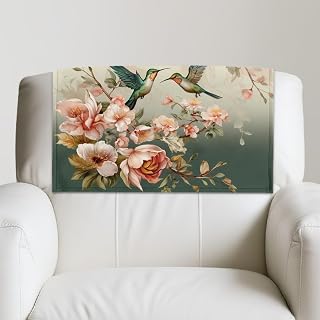Hummingbird Flower Pattern Headrest Cover for Recliner Chair, Washable Sofa Headrest Slipcover PU Leather Recliner Couch Headrest Protector for Sofa, Theater Seat, Set of 2